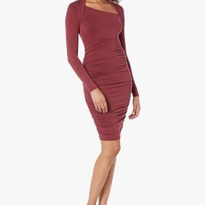 Guess Asymmetrical Long Sleeve Dress in Burgundy